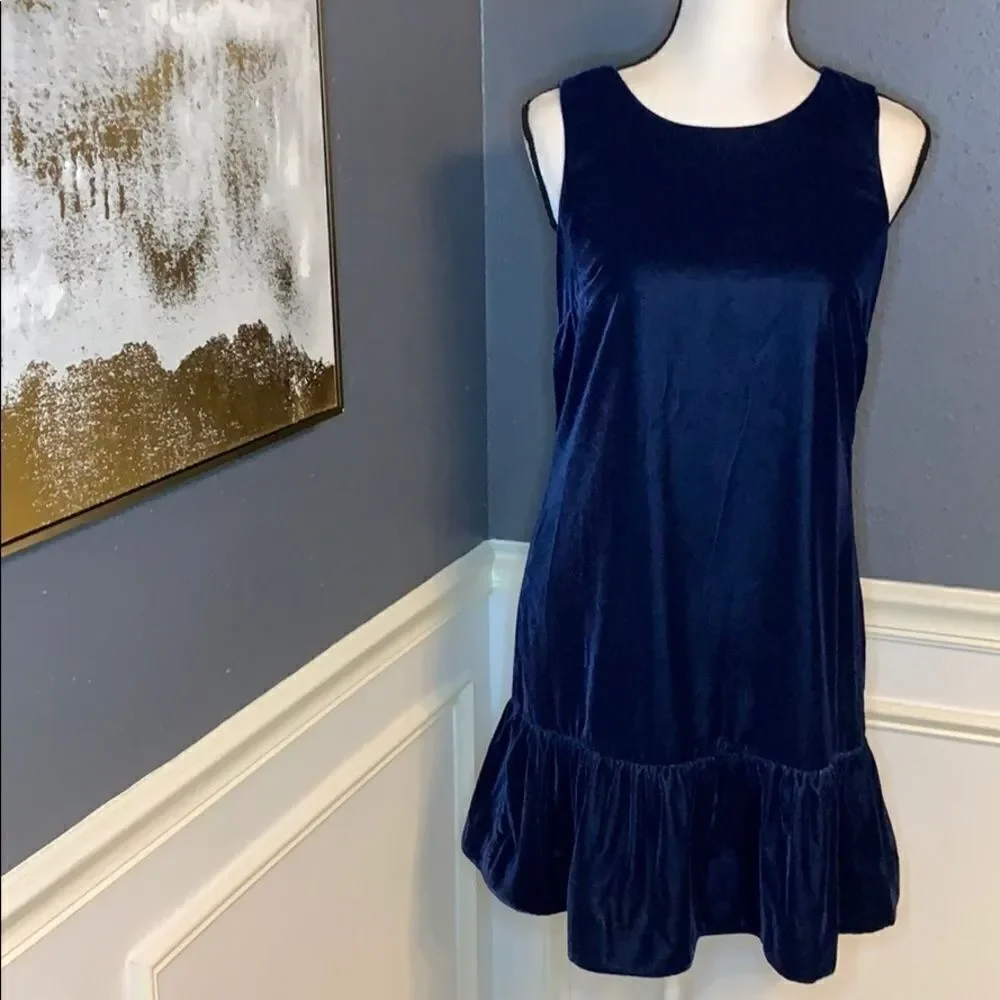 J Crew velvet ruffle hem tank dress